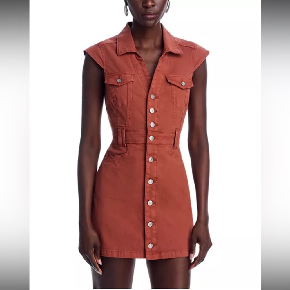 PAIGE Jaxsyn Jolene Denim Mini Shirtdress Vintage Clay Size 0 NWT - Picture 15 of 15
